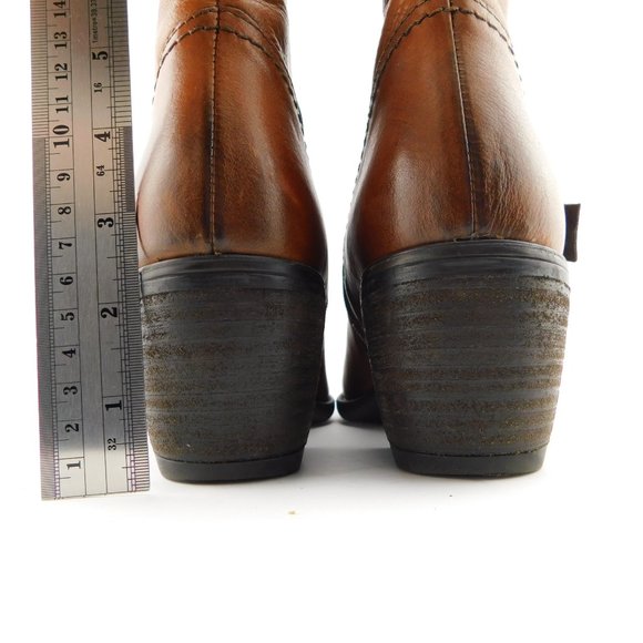 CLARKS Cognac Brown Leather Block Heel Buckled Ankle Boots 9 - Picture 5 of 7